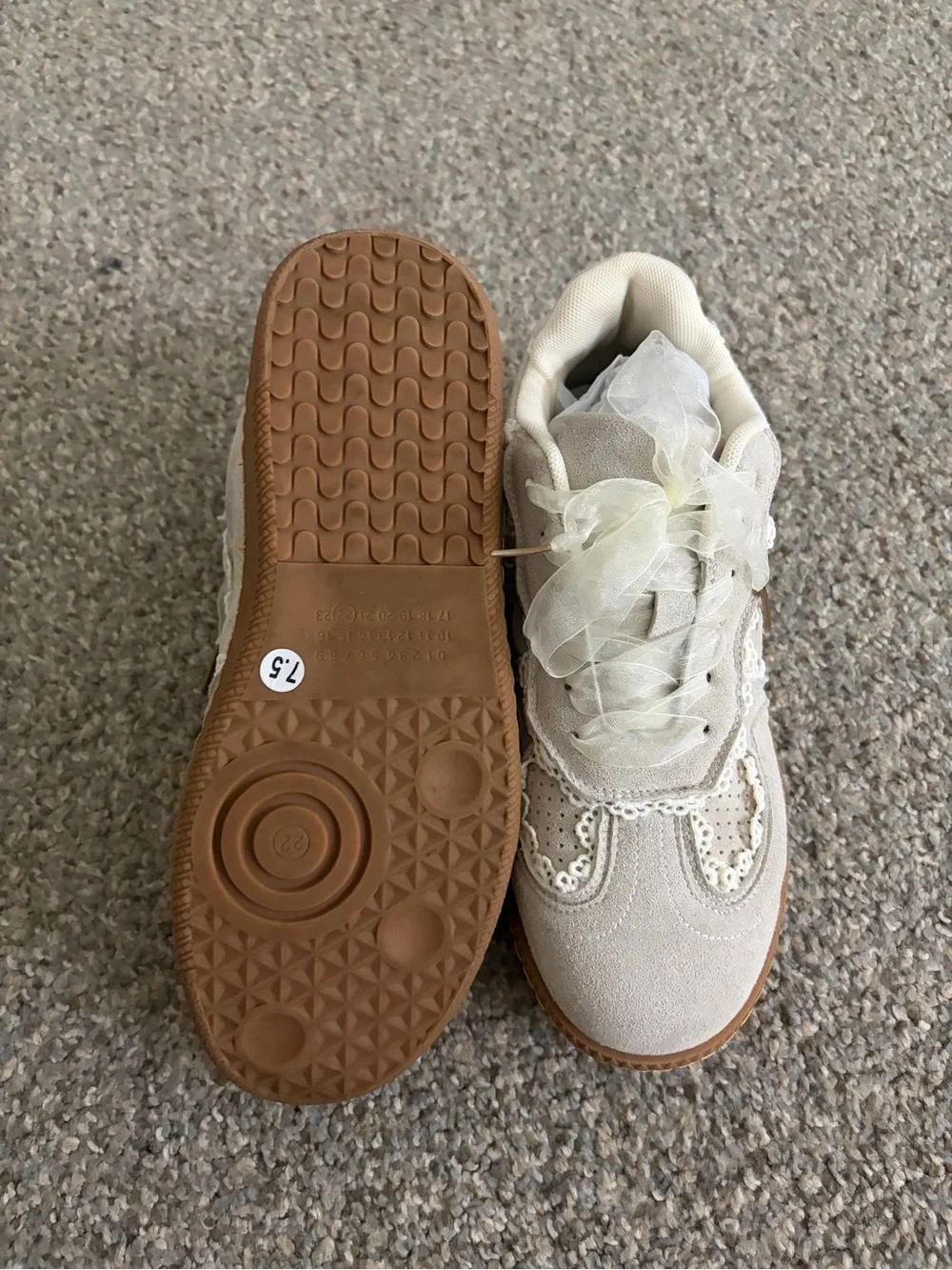 Women’s Cream Lace-Up Canvas Sneakers with Decorative Trim